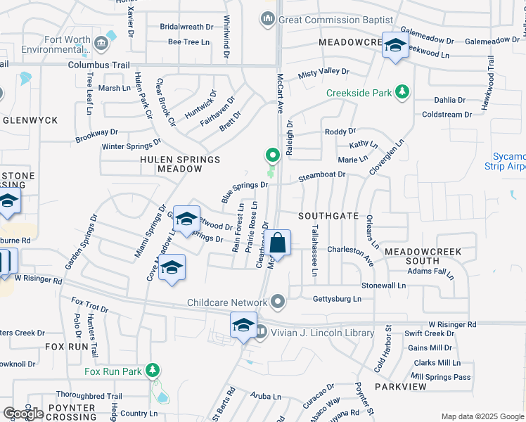 map of restaurants, bars, coffee shops, grocery stores, and more near 8328 Clearbrook Dr in Fort Worth