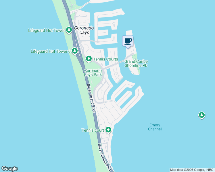 map of restaurants, bars, coffee shops, grocery stores, and more near 54 Port of Spain Road in Coronado