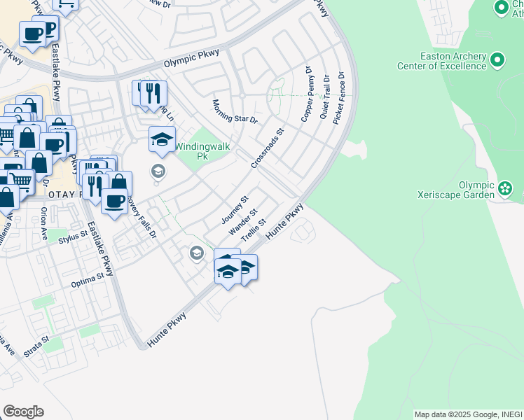 map of restaurants, bars, coffee shops, grocery stores, and more near 2368 Wander Street in Chula Vista