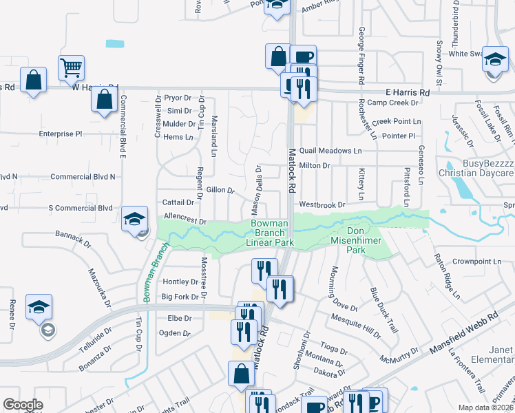 map of restaurants, bars, coffee shops, grocery stores, and more near 722 Gillon Drive in Arlington