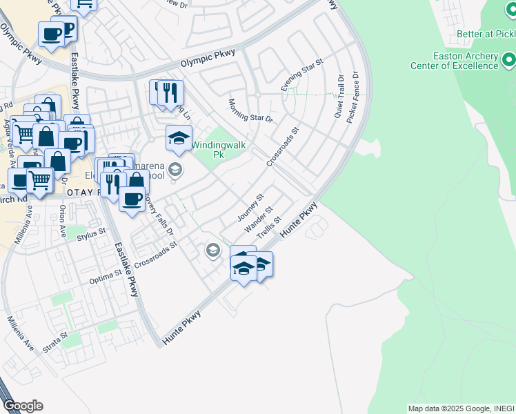 map of restaurants, bars, coffee shops, grocery stores, and more near 2348 Journey Street in Chula Vista