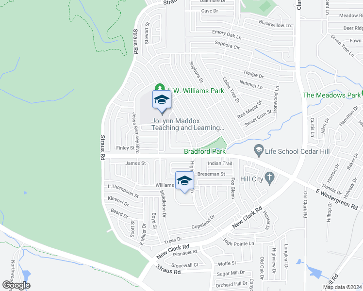 map of restaurants, bars, coffee shops, grocery stores, and more near 507 Grady Lane in Cedar Hill