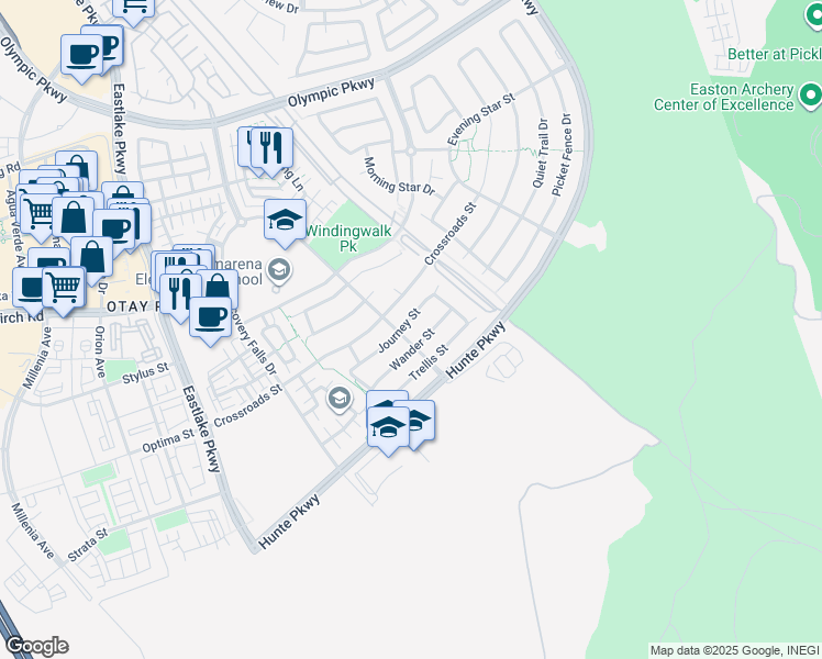 map of restaurants, bars, coffee shops, grocery stores, and more near 2348 Journey Street in Chula Vista