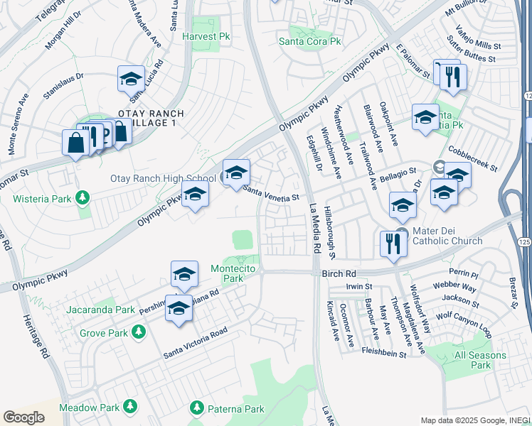map of restaurants, bars, coffee shops, grocery stores, and more near 1561 Corte Barcelona in Chula Vista