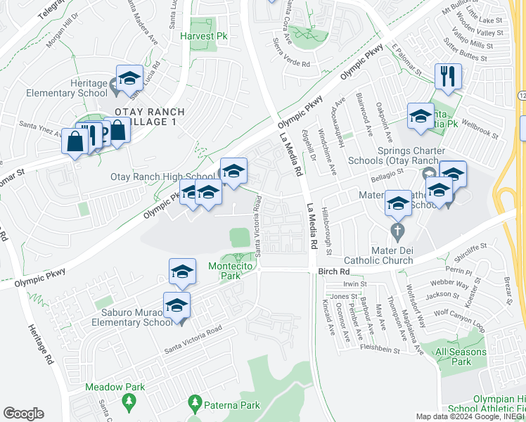 map of restaurants, bars, coffee shops, grocery stores, and more near 1532 Caminito Santiago in Chula Vista