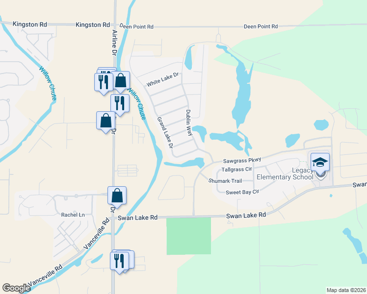 map of restaurants, bars, coffee shops, grocery stores, and more near 3311 Cane Break Drive in Bossier City