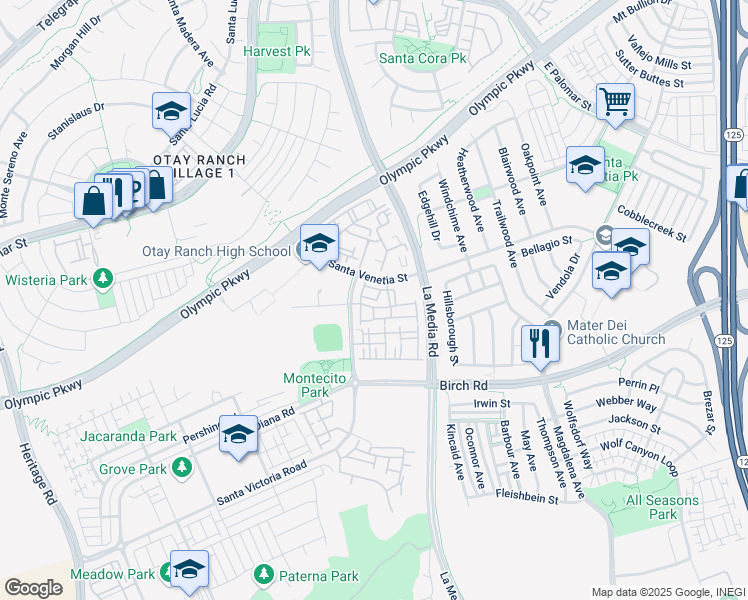 map of restaurants, bars, coffee shops, grocery stores, and more near 1561 Corte Barcelona in Chula Vista