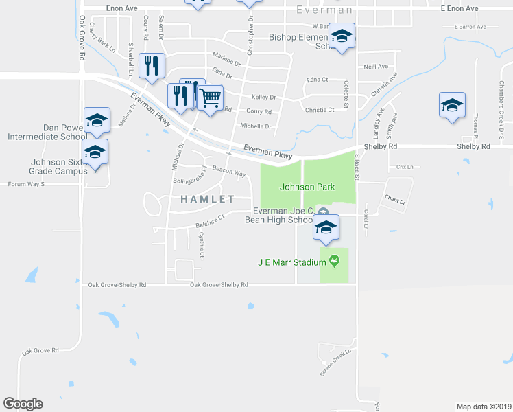 map of restaurants, bars, coffee shops, grocery stores, and more near 2117 Beacon Way in Fort Worth