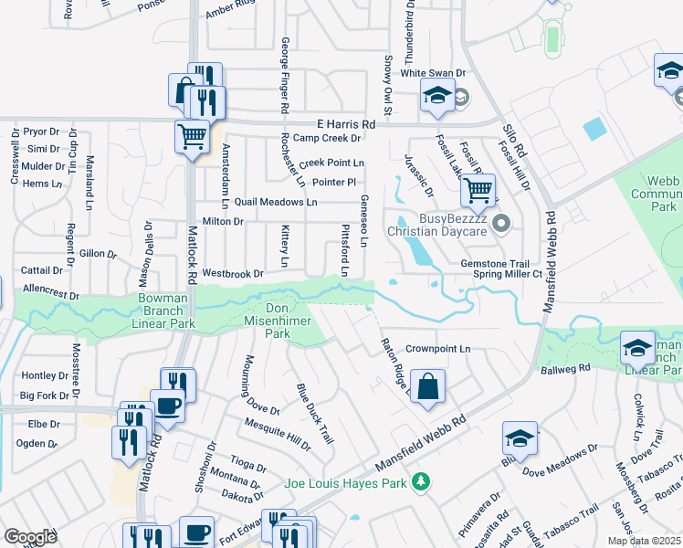 map of restaurants, bars, coffee shops, grocery stores, and more near 7712 Pittsford Lane in Arlington