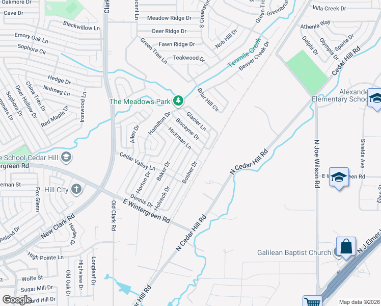 map of restaurants, bars, coffee shops, grocery stores, and more near 1536 Holveck Drive in Cedar Hill