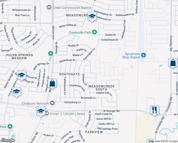 map of restaurants, bars, coffee shops, grocery stores, and more near 8328 French Quarter Lane in Fort Worth