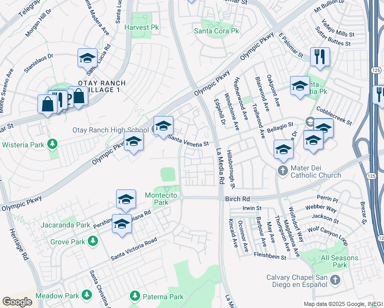 map of restaurants, bars, coffee shops, grocery stores, and more near 1561 Corte Barcelona in Chula Vista