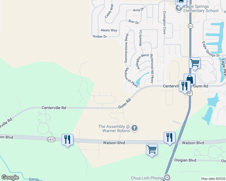 map of restaurants, bars, coffee shops, grocery stores, and more near 102 Graystone Court in Byron