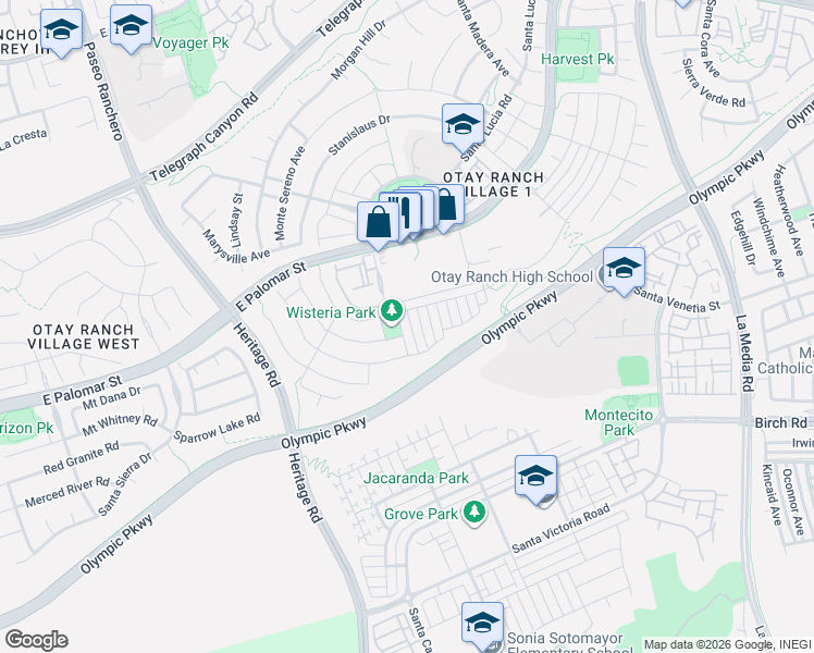 map of restaurants, bars, coffee shops, grocery stores, and more near 1428 Filmore Place in Chula Vista