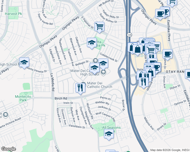 map of restaurants, bars, coffee shops, grocery stores, and more near 1601 Magdalena Avenue in Chula Vista