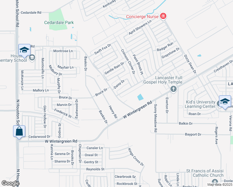 map of restaurants, bars, coffee shops, grocery stores, and more near 1445 Bumble Bee Drive in Lancaster