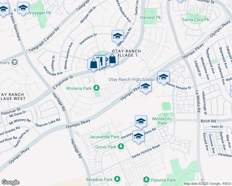 map of restaurants, bars, coffee shops, grocery stores, and more near 1428 Belmont Place in Chula Vista