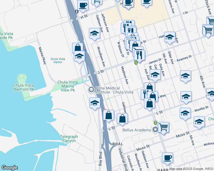 map of restaurants, bars, coffee shops, grocery stores, and more near 756 Colorado Avenue in Chula Vista