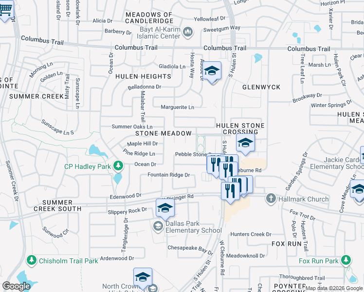 map of restaurants, bars, coffee shops, grocery stores, and more near 4524 Pebble Stone Drive in Fort Worth