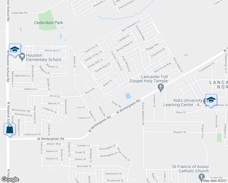 map of restaurants, bars, coffee shops, grocery stores, and more near 1420 Bumble Bee Drive in Lancaster