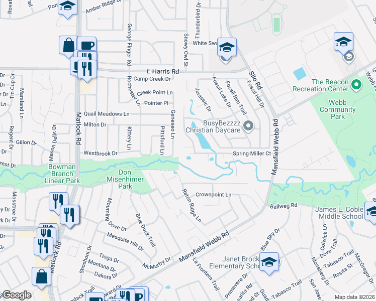 map of restaurants, bars, coffee shops, grocery stores, and more near 512 Ammonite Court in Arlington