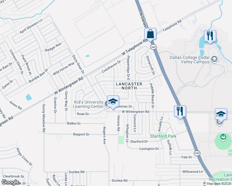 map of restaurants, bars, coffee shops, grocery stores, and more near 2737 Town North Drive in Lancaster