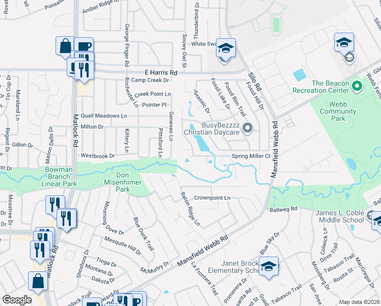 map of restaurants, bars, coffee shops, grocery stores, and more near 512 Ammonite Court in Arlington