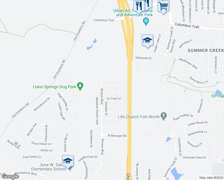 map of restaurants, bars, coffee shops, grocery stores, and more near 5844 Burgundy Rose Drive in Fort Worth
