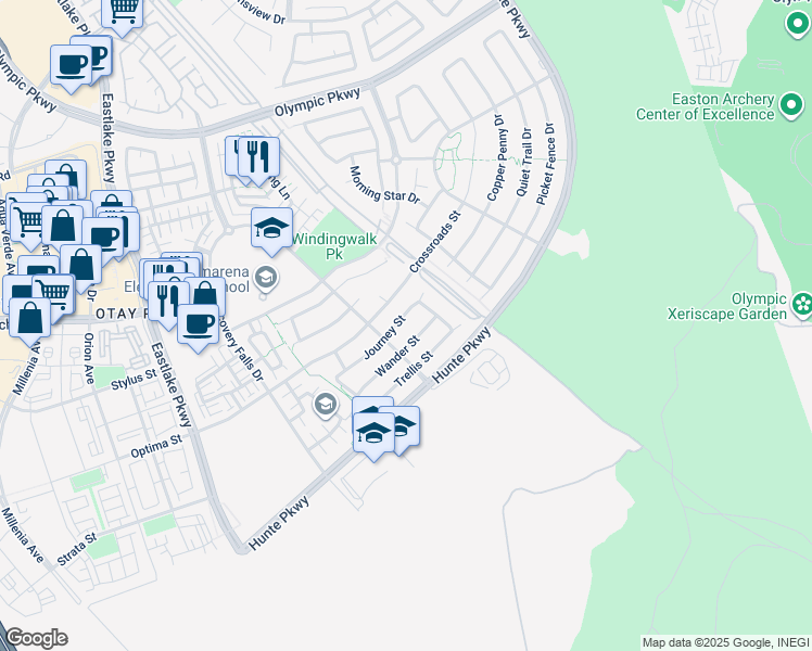 map of restaurants, bars, coffee shops, grocery stores, and more near 2368 Wander Street in Chula Vista