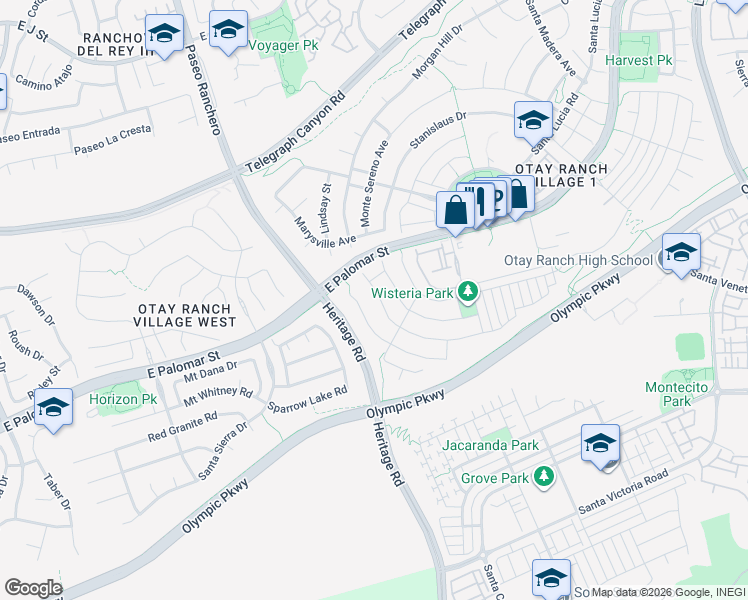 map of restaurants, bars, coffee shops, grocery stores, and more near 1345 Carneros Valley Street in Chula Vista
