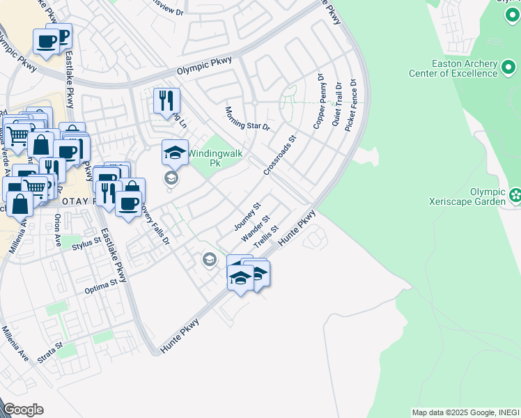 map of restaurants, bars, coffee shops, grocery stores, and more near 2360 Journey Street in Chula Vista