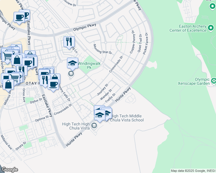 map of restaurants, bars, coffee shops, grocery stores, and more near 2360 Journey Street in Chula Vista