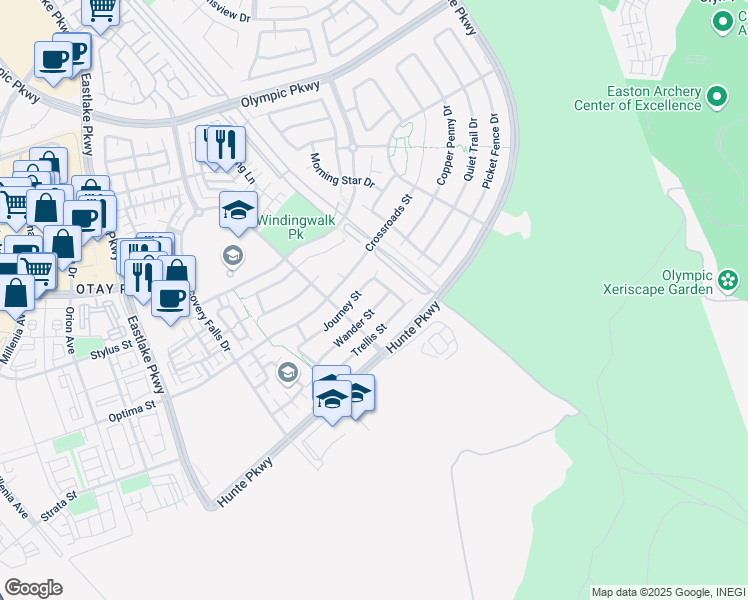 map of restaurants, bars, coffee shops, grocery stores, and more near 2368 Wander Street in Chula Vista