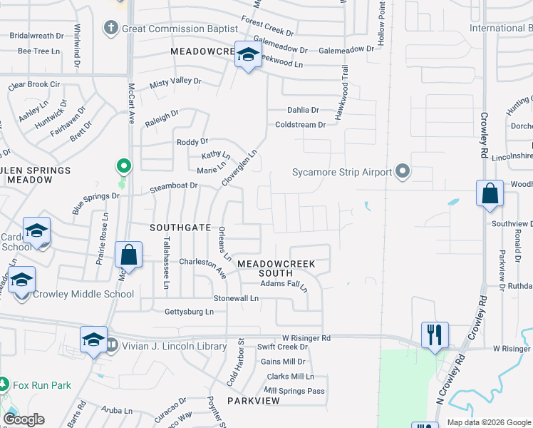 map of restaurants, bars, coffee shops, grocery stores, and more near 2908 Bourbon Street in Fort Worth