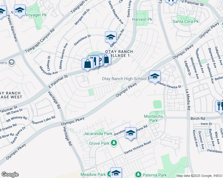 map of restaurants, bars, coffee shops, grocery stores, and more near 1421 Belmont Place in Chula Vista