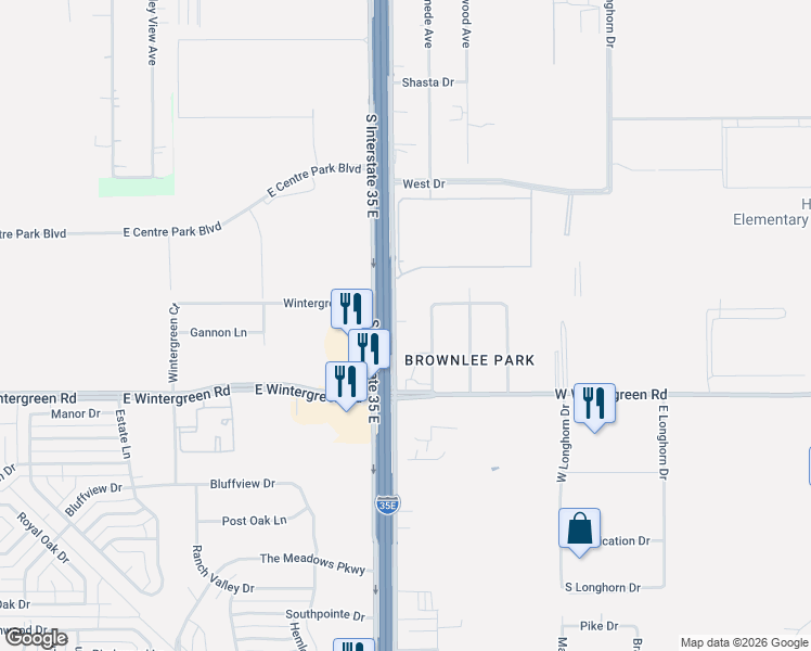map of restaurants, bars, coffee shops, grocery stores, and more near 2532 South Interstate 35 East Service Road in Lancaster