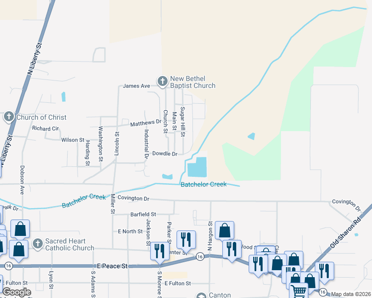 map of restaurants, bars, coffee shops, grocery stores, and more near 403 Sugar Hill Street in Canton