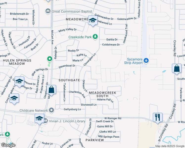 map of restaurants, bars, coffee shops, grocery stores, and more near 8328 French Quarter Lane in Fort Worth
