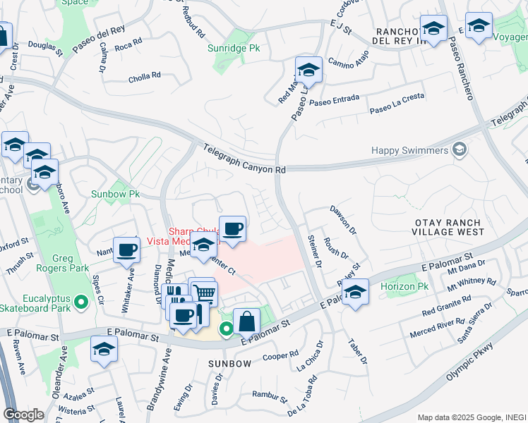 map of restaurants, bars, coffee shops, grocery stores, and more near 843 Calle Ciela Vista in Chula Vista