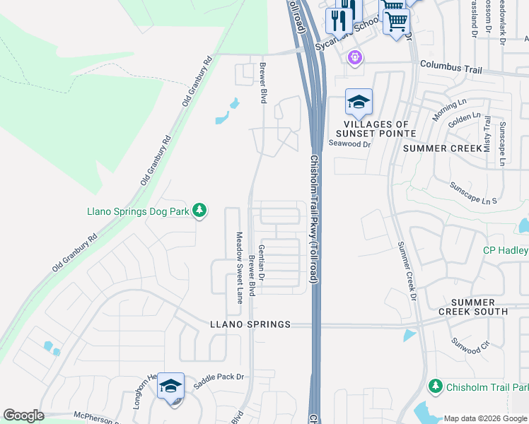 map of restaurants, bars, coffee shops, grocery stores, and more near 5861 Bindweed Street in Fort Worth
