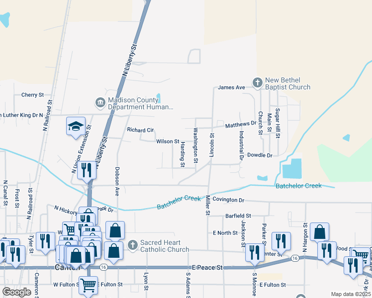 map of restaurants, bars, coffee shops, grocery stores, and more near 459 Harding Street in Canton