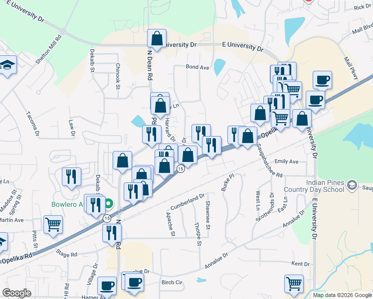 map of restaurants, bars, coffee shops, grocery stores, and more near 1100-1316 Highway 15 in Auburn