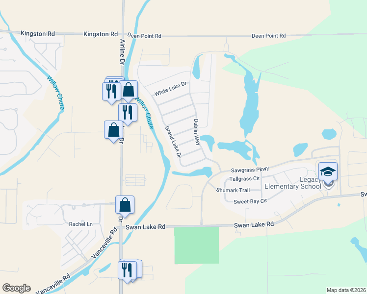 map of restaurants, bars, coffee shops, grocery stores, and more near 3521 Grand Cane Lane in Bossier City