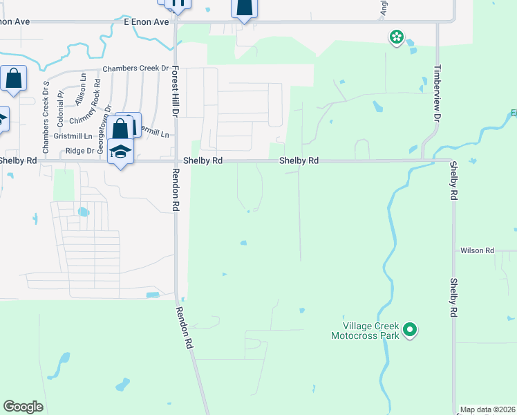 map of restaurants, bars, coffee shops, grocery stores, and more near 3692 Shelby Road in Fort Worth