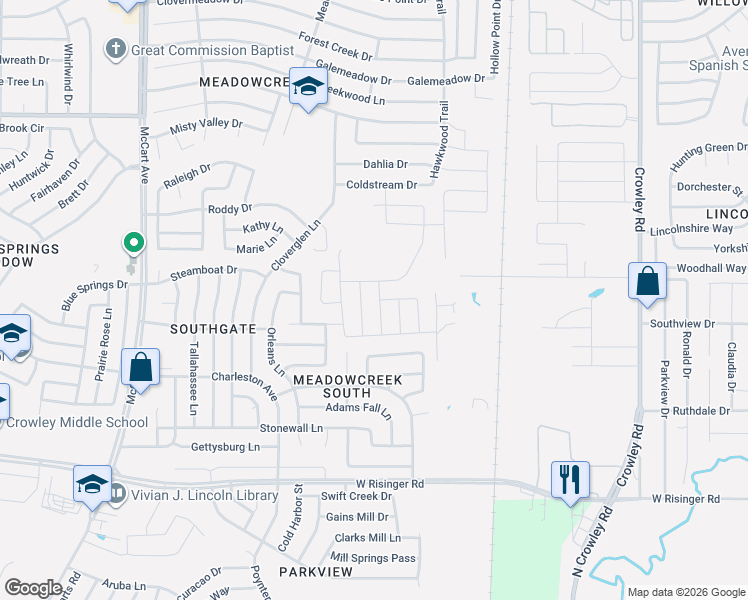map of restaurants, bars, coffee shops, grocery stores, and more near 2405 Cunningham Street in Fort Worth
