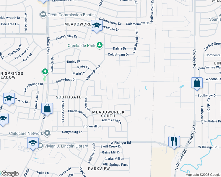 map of restaurants, bars, coffee shops, grocery stores, and more near 2405 Cunningham Street in Fort Worth