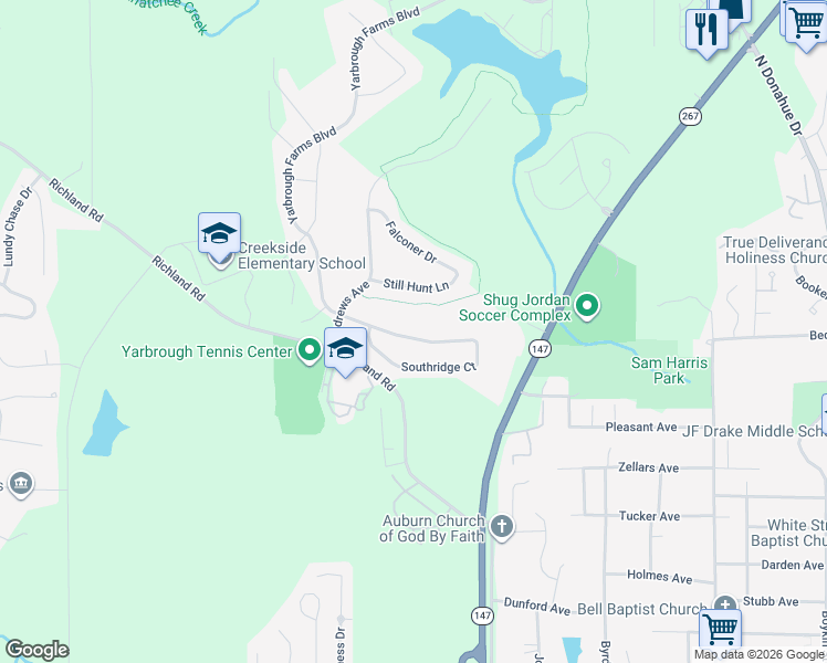 map of restaurants, bars, coffee shops, grocery stores, and more near 1156 Rustic Ridge Court in Auburn