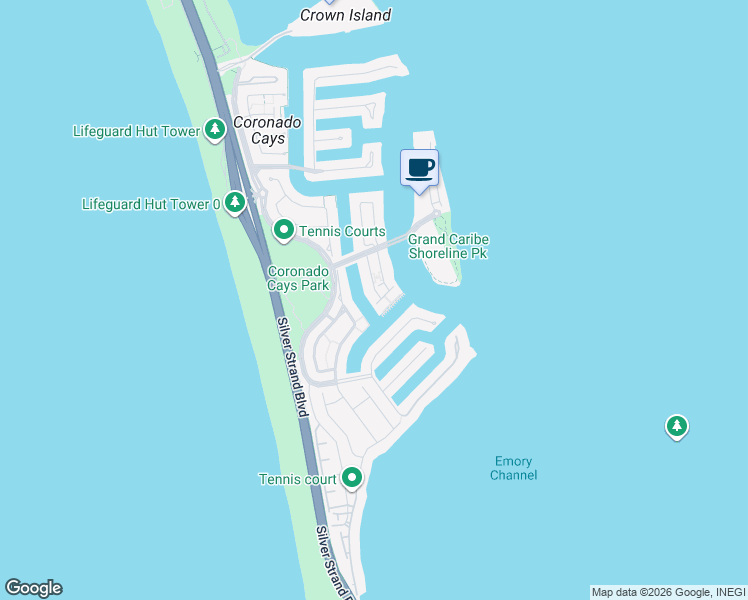 map of restaurants, bars, coffee shops, grocery stores, and more near 30 Kingston Court East in Coronado