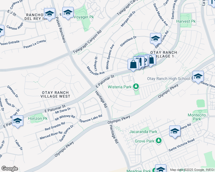 map of restaurants, bars, coffee shops, grocery stores, and more near 1312 Carneros Valley Street in Chula Vista