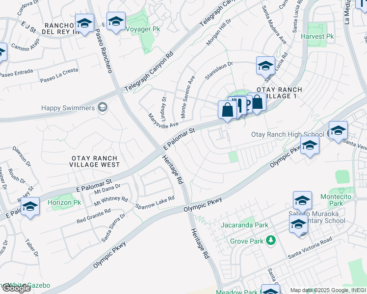 map of restaurants, bars, coffee shops, grocery stores, and more near 1312 Carneros Valley Street in Chula Vista